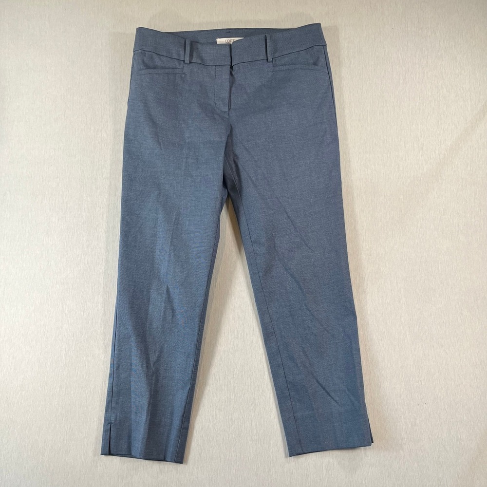 LOFT The Riviera Pant 6 Blue Micro Pattern Ankle Trousers Slim Slit Hem 26" Ins